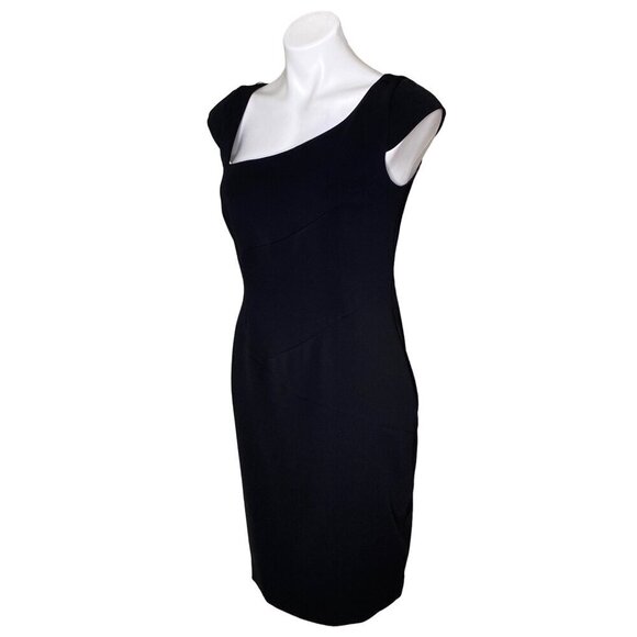 Jay Godfrey Black Cocktail Dress, Asymmetrical Neck Cap Sleeves Women's Size 8 - Picture 7 of 9